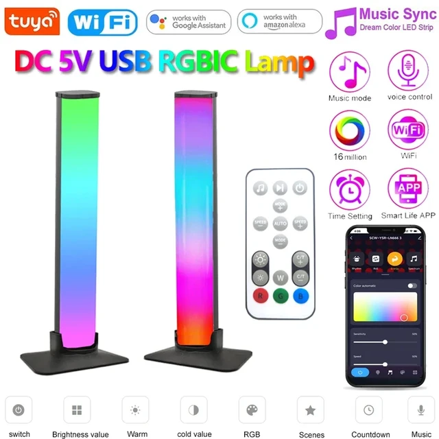 Barre Lumineuse LED RGB + Wit - 2 Pièces - USB C - 4 modes - Télécommande -  Lampe de