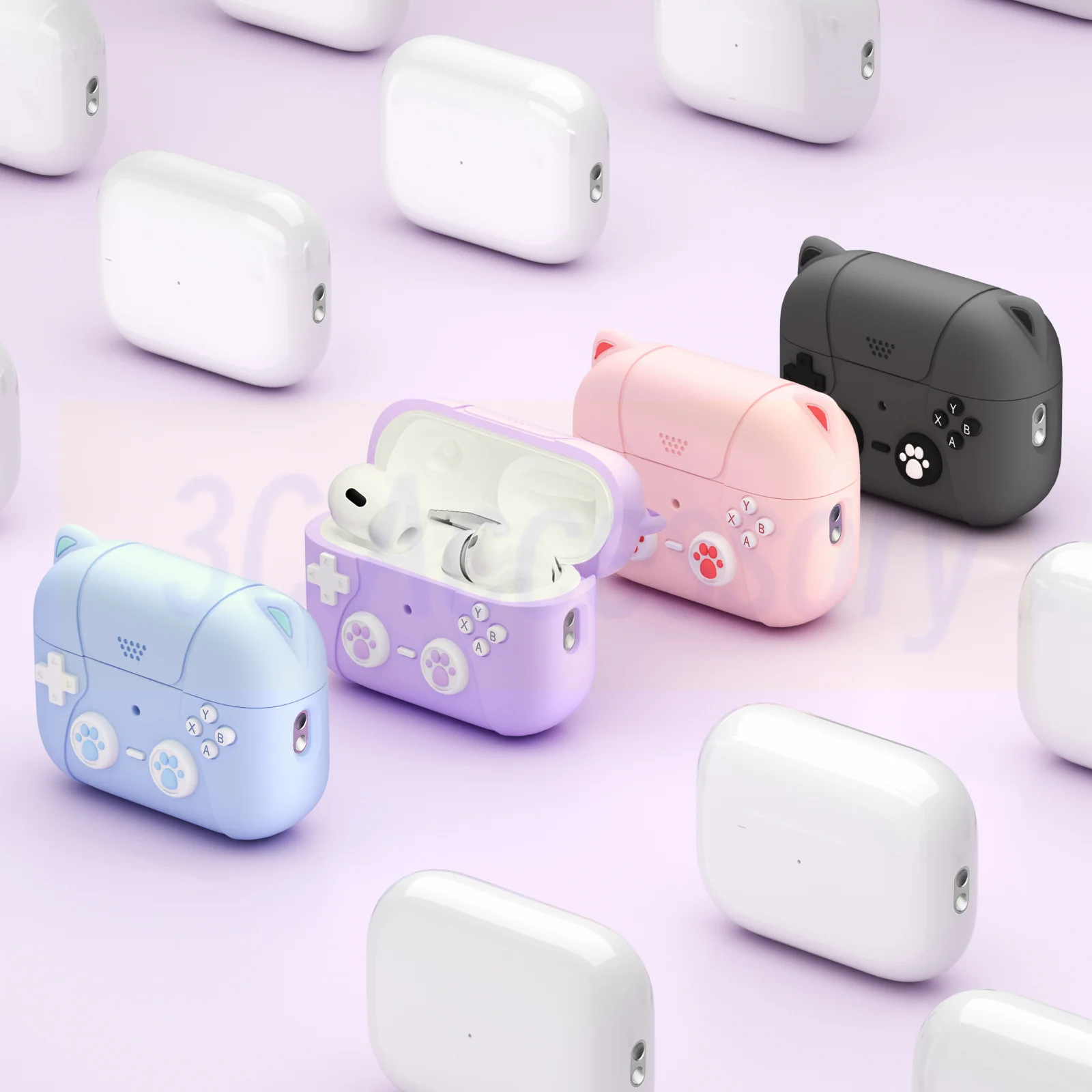 Per Airpods Pro 2 (2023) Custodia Di Ricarica Usb-C Cute Cat Ear Game Machine Design Custodie Protettive In Silicone Liquido Per Airpods Pro 2