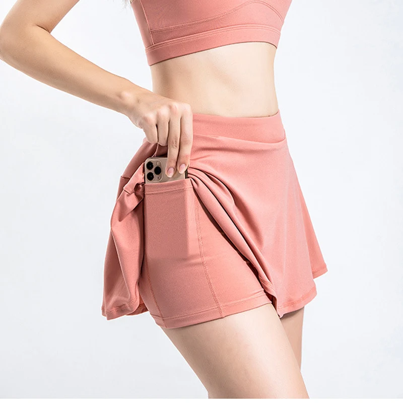 Fitness Beach Skirt Skort Tennis Dress Women Golf Skirts Ladies Swim Sport Workout Mini Skirt With Shorts Pocket Solid Skorts