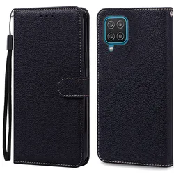 Luxury Leather Wallet Flip Cover Phone Case for Samsung M12 (Black)