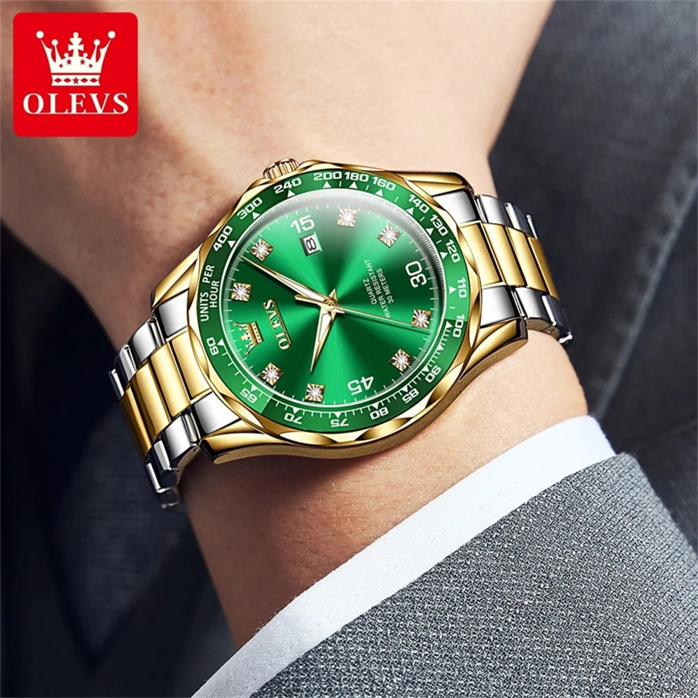 OLEVS 9988 Watch Man Number Dial Luxury Quartz Watch For Men Original Top Brand Waterproof Luminous Calendar Business Wristwatch