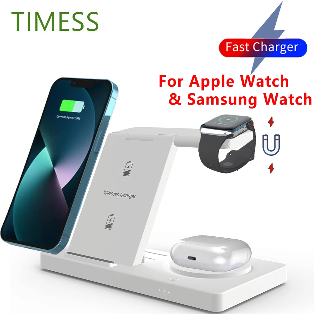 Caricabatterie Wireless 3 In 1 Per Iphone 15 14 13 12 11 Airpods Pro Apple Watch /Samsung S23 S22 Galaxy Watch Stazione Di Ricarica Rapida