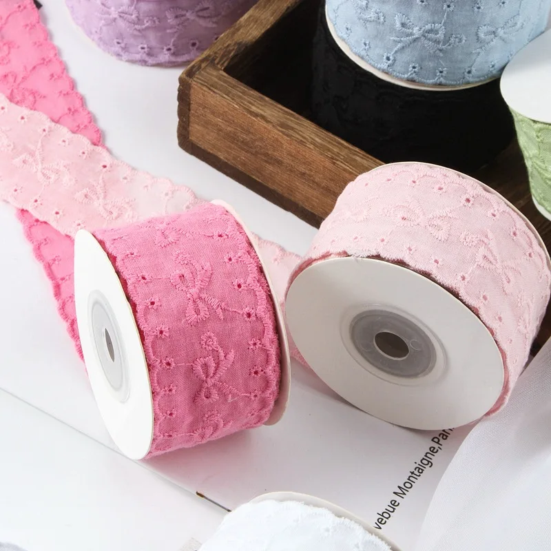 웨이브 레이스 활 자수 리본, 수제 DIY 나비, 결혼 선물 상자, 포장 리본, 38mm, 25mm, 5 야드