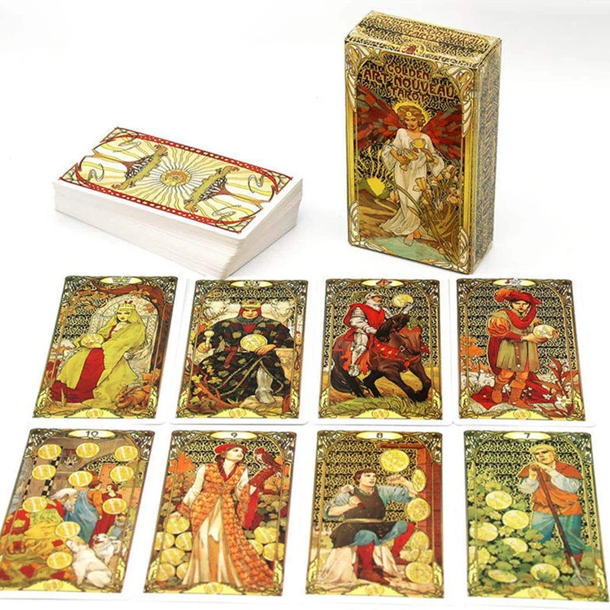 78pcs/set Golden Art Nouveau Tarot Cards, Family Party Playing Card Game