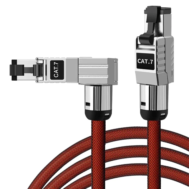 Cat7 이더넷 네트워크 케이블 90도 더블 쉴드 고속 RJ45 CAT 6A Cat..
