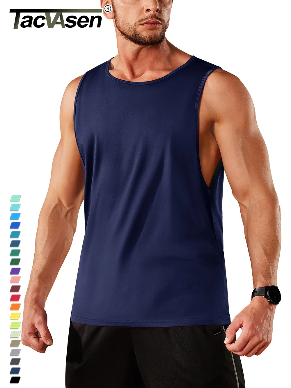 TACVASEN Cotton Fitness Wide-Armhole Muscle TANK TOPS Sleeveless T-shirts Mens Gym Workout Trainning Vests Casual Tee Shirt Tops