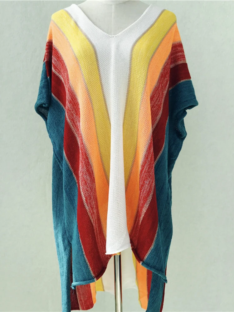 Sexy Beach Cover up Striped Crochet Robe de Plage Pareos for Women Swimwear Saida de Praia Beachwear Coverups
