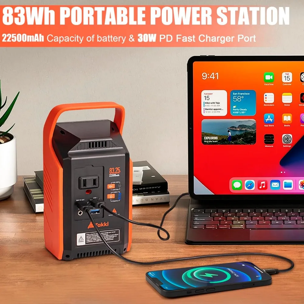 Portable Power Station 83Wh, Camping Solar Generator Mobile Power Bank with 110V/80W AC Power Socket and USB Type-C Port 2