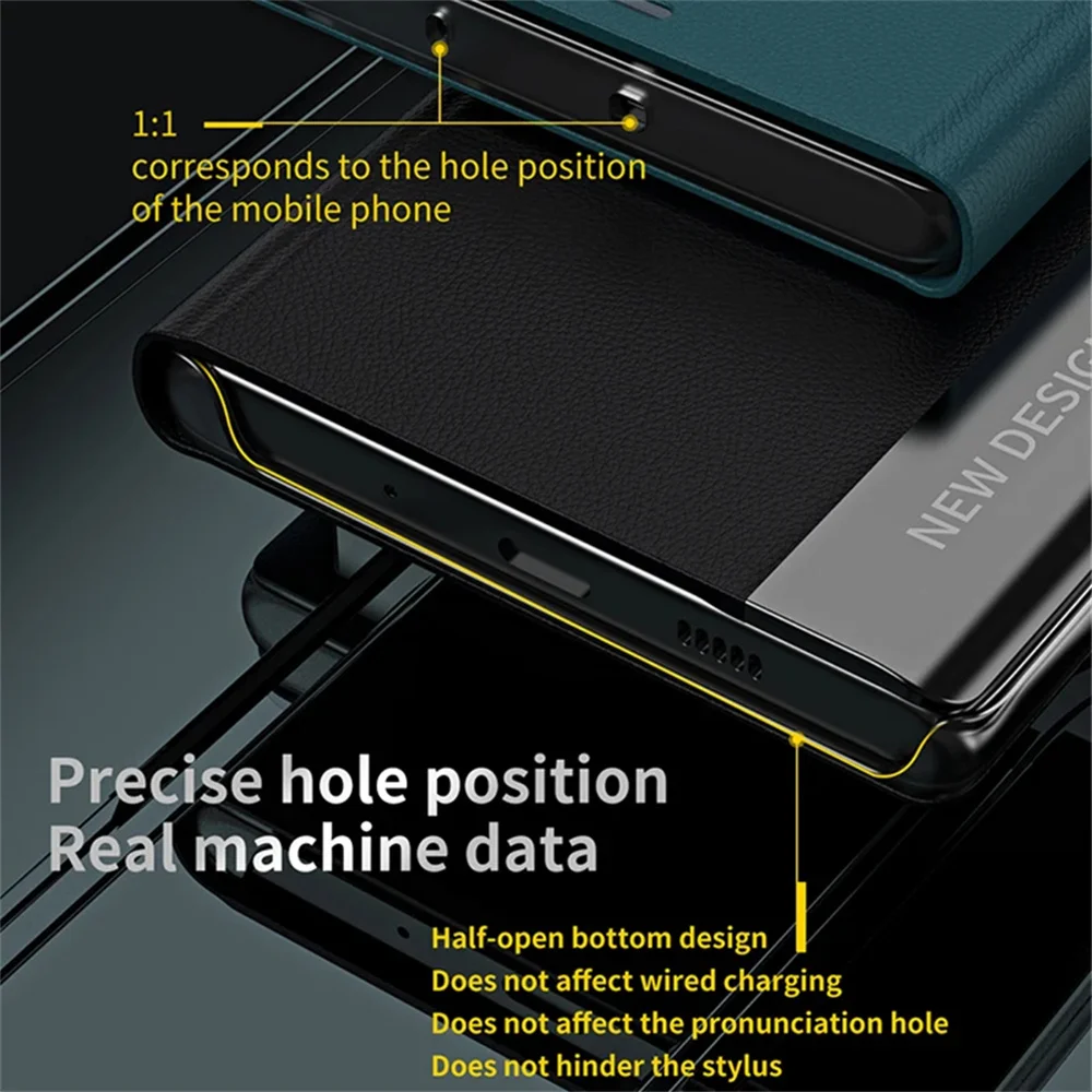 Premium Plating Flip Phone Case with Shockproof Stand and Leather Back Cover
