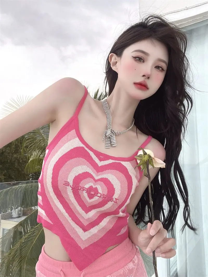 Top corto de punto con forma de corazón para mujer, camiseta sin mangas, camiseta sexy, top de tubo a la moda