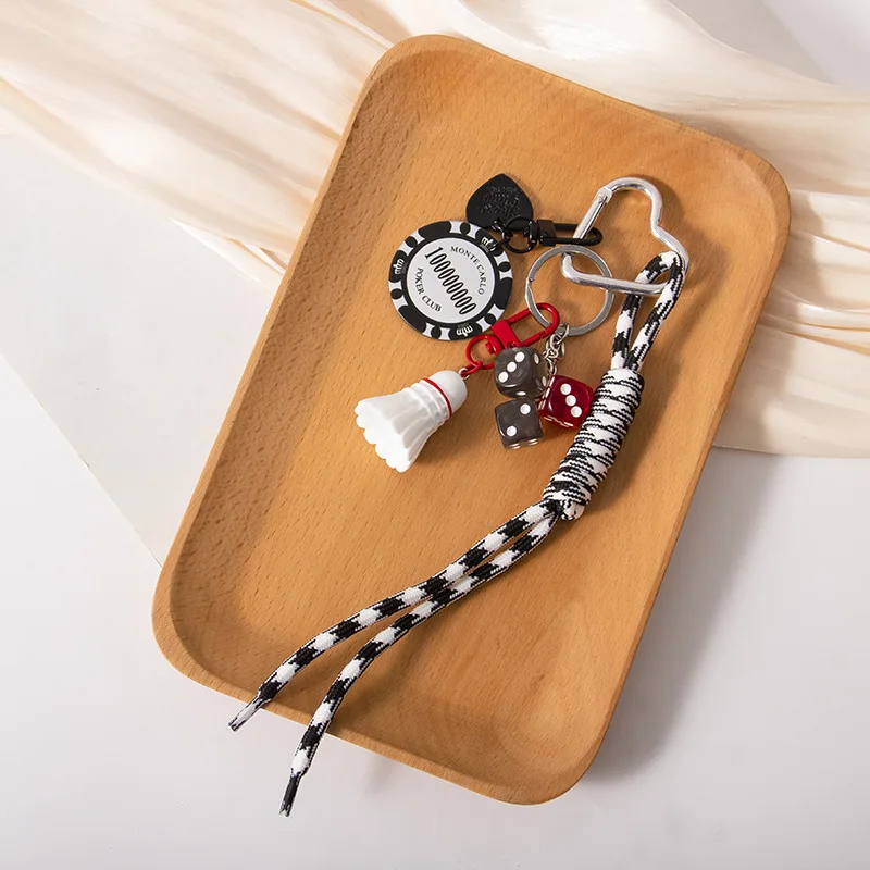 Badminton Bag with Creative Keychain and Dice Accessories