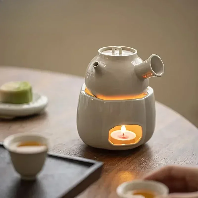 Plant Ash Glaze Candle Tea Warmer Vintage Heating Base Chinese Tea Stove Household Side Handled Teapot Servicies Collection