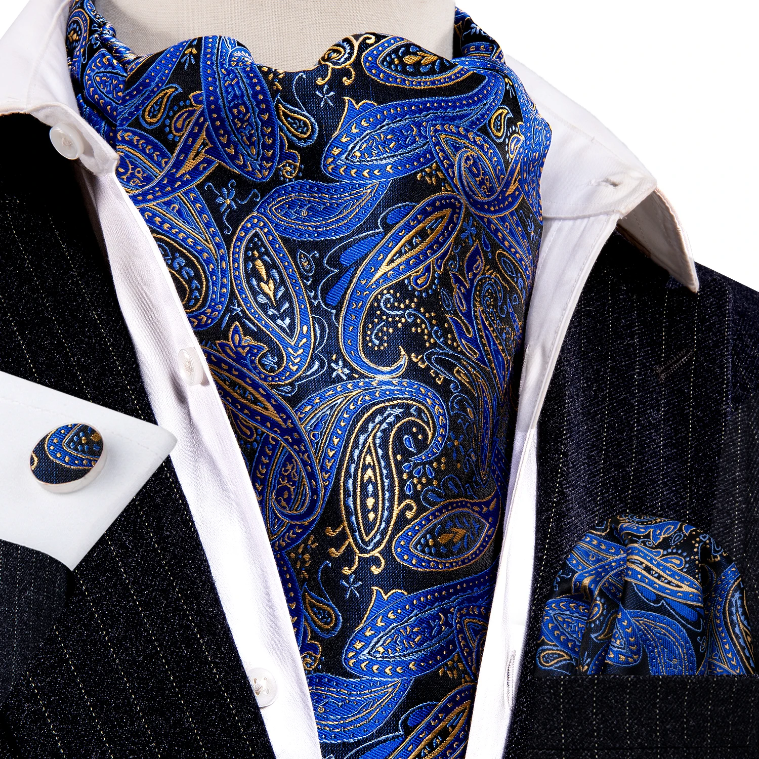 

Novelty Royal Blue Men Cravat Formal Silk Paisley Ascoat Tie Handkerchief Cufflinks Sets Party Wedding Designer Barry.Wang SA-04