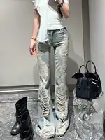 Summer Women Goblin Core Abi Grunge Cyber Punk Flare Jean Y2k Japanese Harajuku Low Rise Ripped Denim Pants 2000s Bell-Bottom - Image 2
