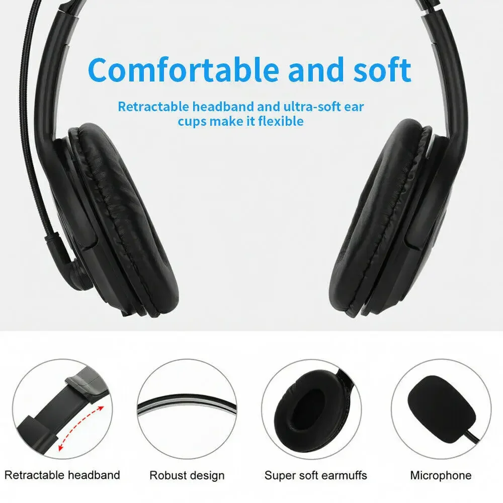USB Wired Headphone Noise Cancelling Headsets Over Gaming Over-Ear Headphones with Mic for Computer Laptop Call Center Headset