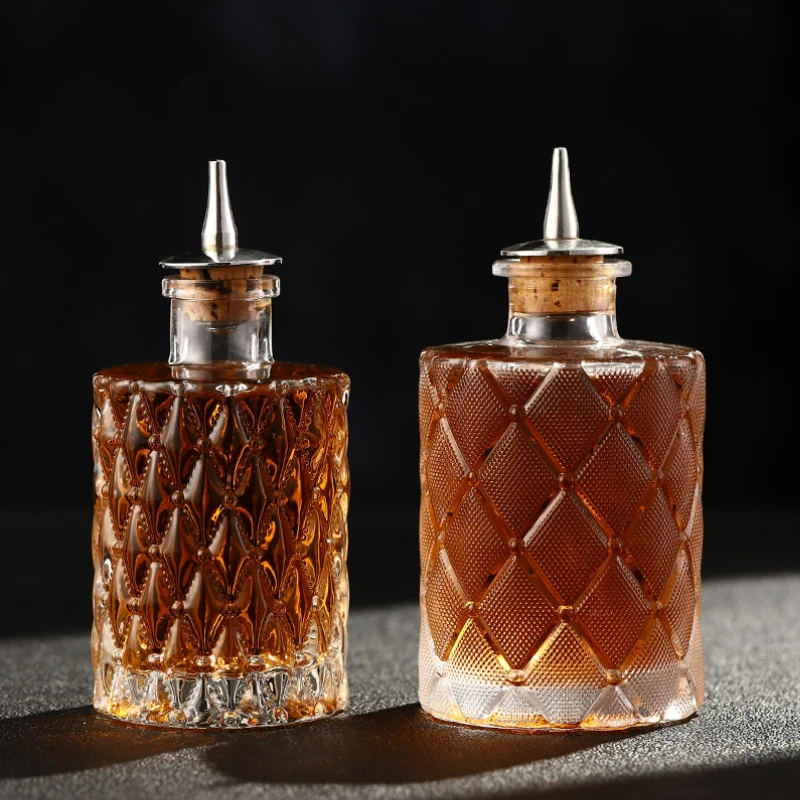 Vintage Glass Design Cocktail Bitters Bottle with Stainless Steel Dasher Top - Professional Bar Tool Accessory
