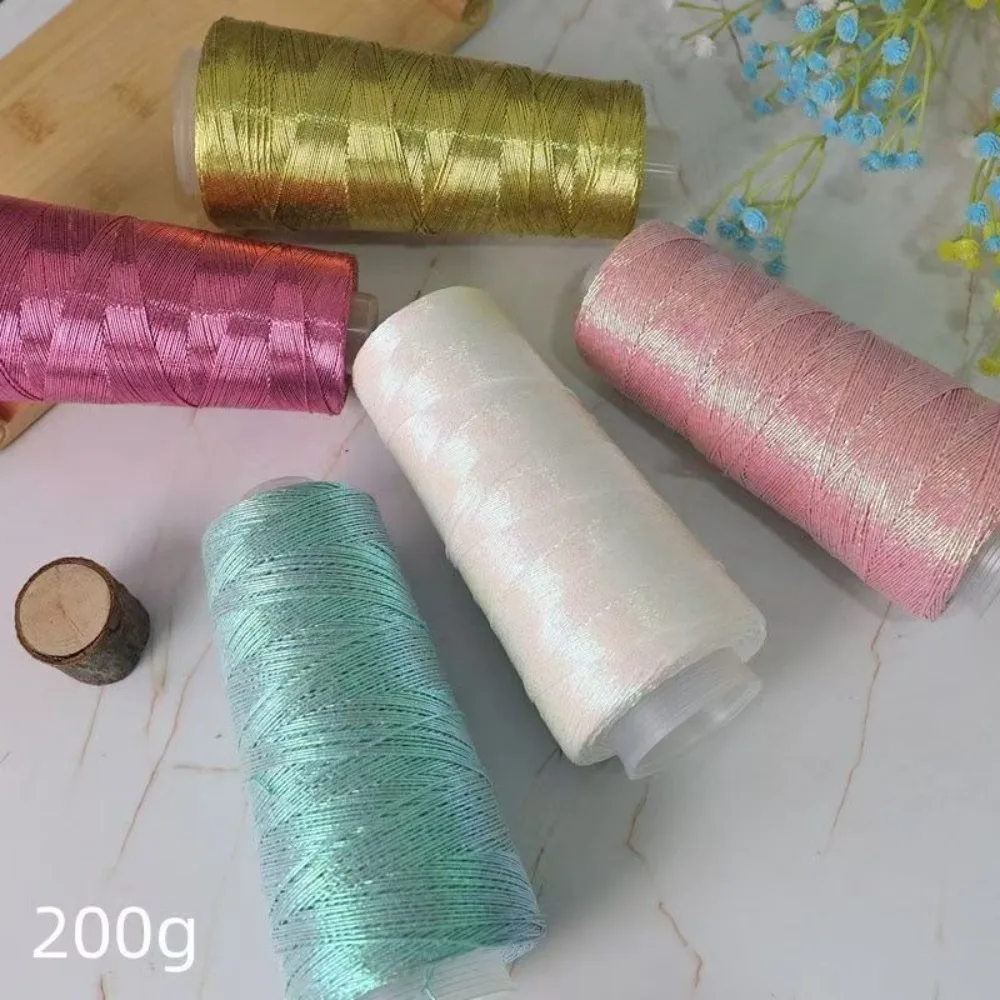 200g 아름답고 반짝이는 린넨 금은색 실크 실 크로셰 손뜨개 얇은 바느질 실 여름용 시원한 가디건 케이프