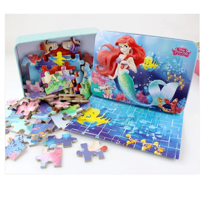 Disney Princess Frozen Snow White 100-Piece Wooden Jıgsaw Puzzle Cars Sophia Educational Toys For Children Marvel Spider-Man