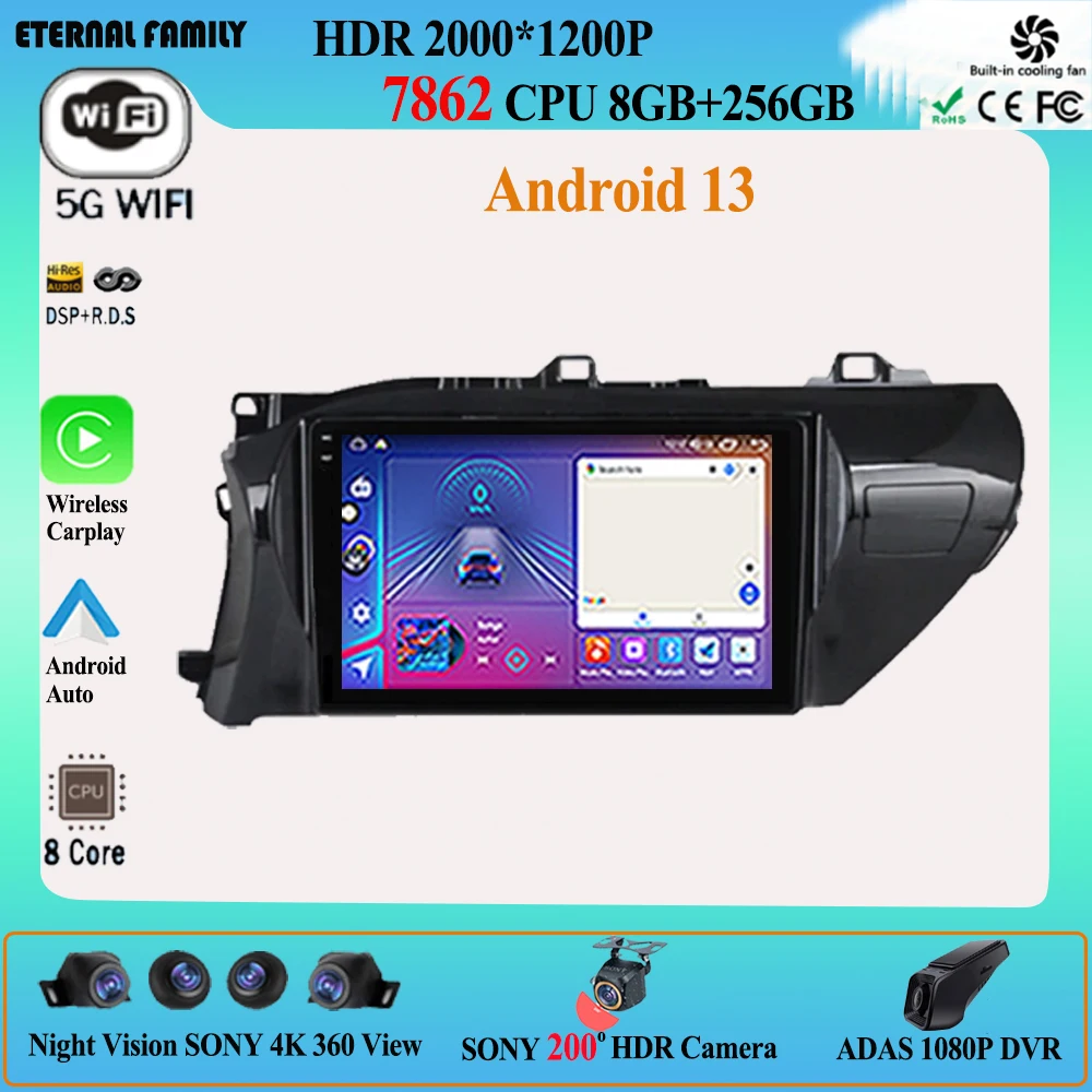 

Автомобильная магнитола Android13 Carplay для Toyota HILUX REVO VIGO IMV 2016 2017 2018 2019 2020 мультимедийный GPS плеер стерео 2din головное устройство