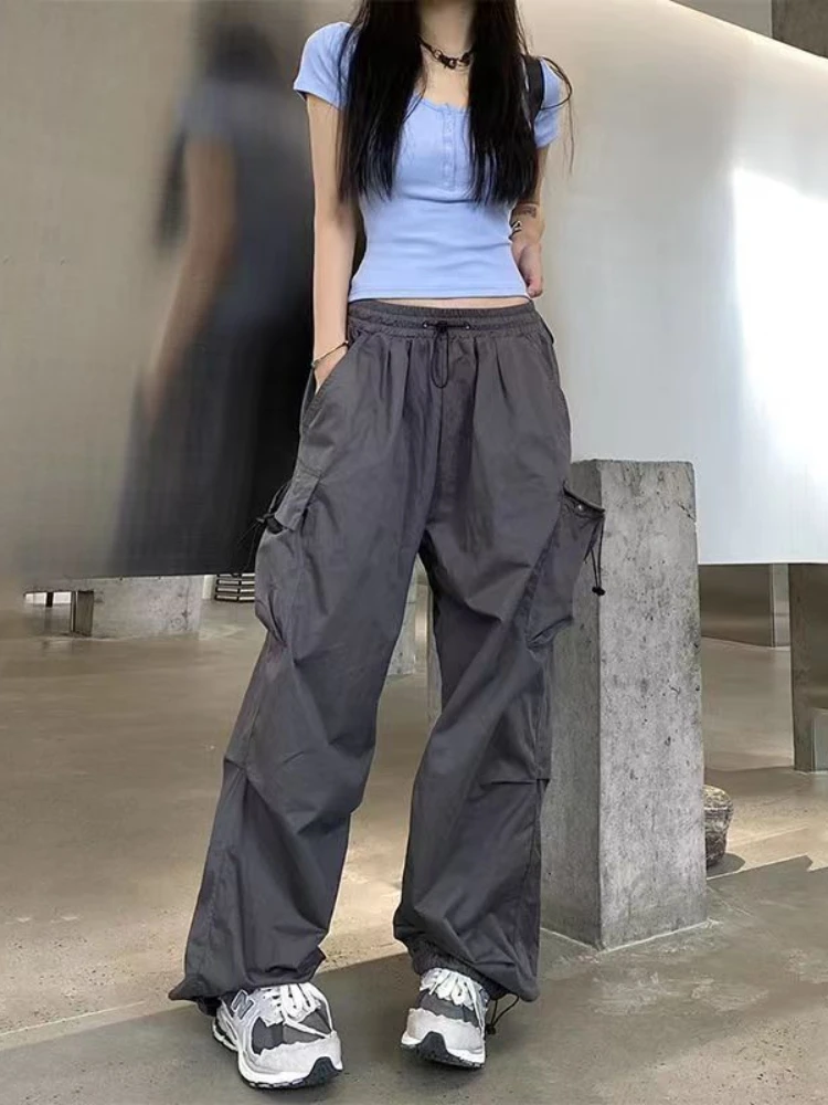 

Women's Pants Fashion New In Casual Cargo Pants Elastic Waist Loose Straight Leg Floor Mop Pants Women Warm Clothing Streetwear