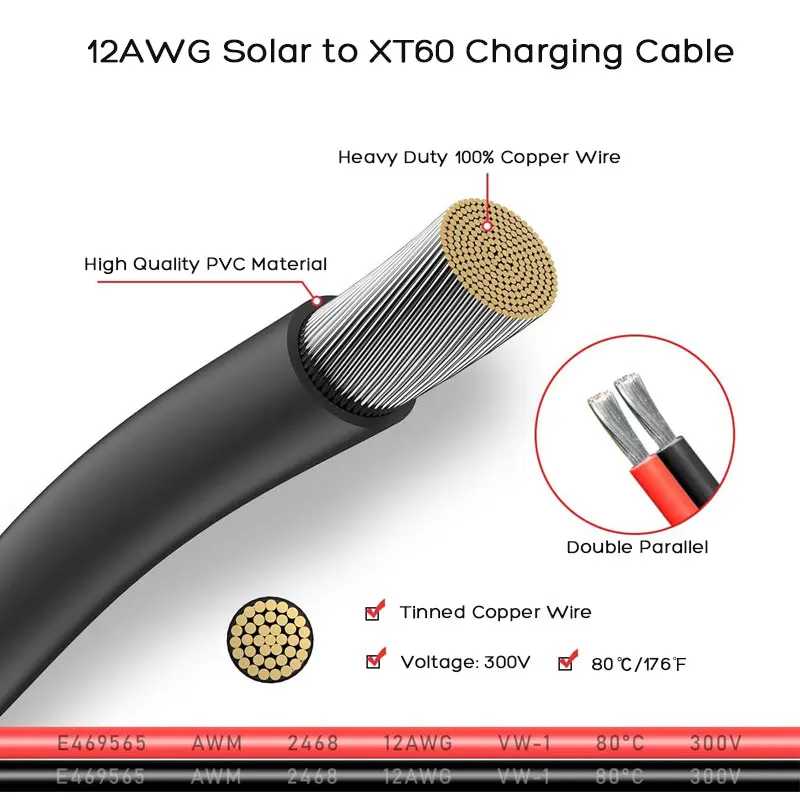 3m/10Ft 12AWG Solar Connector for XT60 Adapter Cable terminal connector solar panel connector cable for ALLPOWERS R600 299Wh R1500 R2500 Ecoflow River Delta Solar Generator