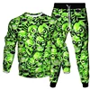 Fashion Skull Fire 3D Print Men's Sportswear Set Casual Long-Sleeved T Shirt Pants 2-Piece Set Oversized Pullover Men Clothing 6