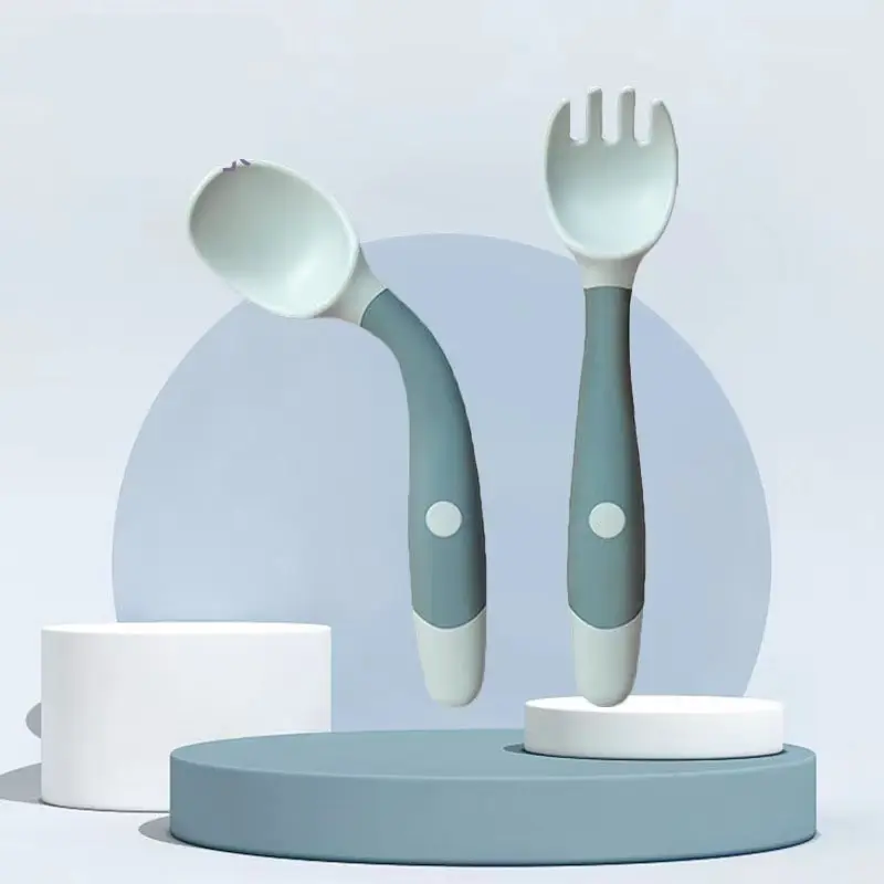 Couple Silicone Spoon Fork for Baby Utensils Set Auxiliary Food Toddler Learn To Eat Training Bendable Soft Fork Infant Tablewar