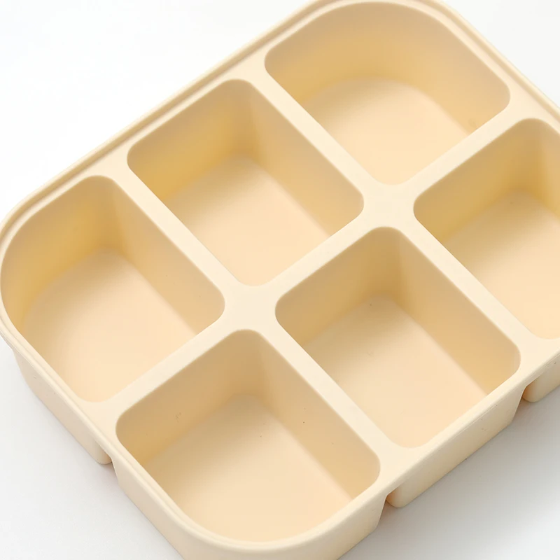 Food Grade Silicone Baby Food Storage Container Six Grids Ice Cube Tray Molds Square Snack Box with Removable Lid Kids Tableware