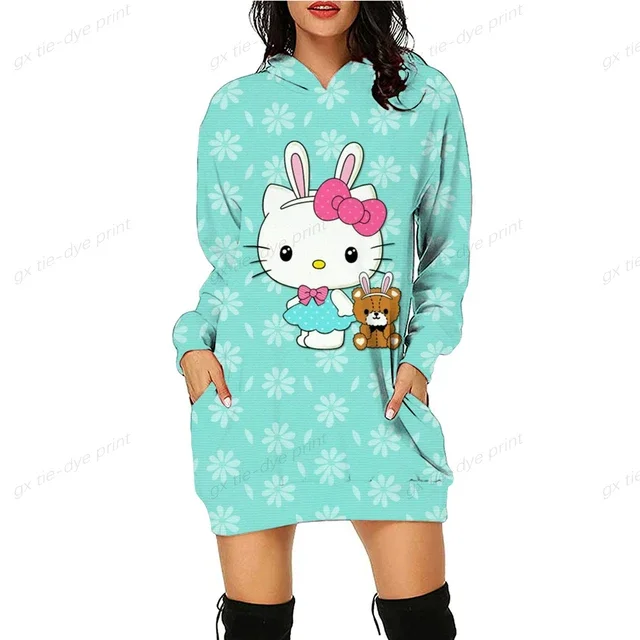 thumbnail image 1 of Vestido con capucha y estampado 3D de Hello Kitty, de Japón, para otoño, informal, de manga larga, con dibujos animados, 1 of 5