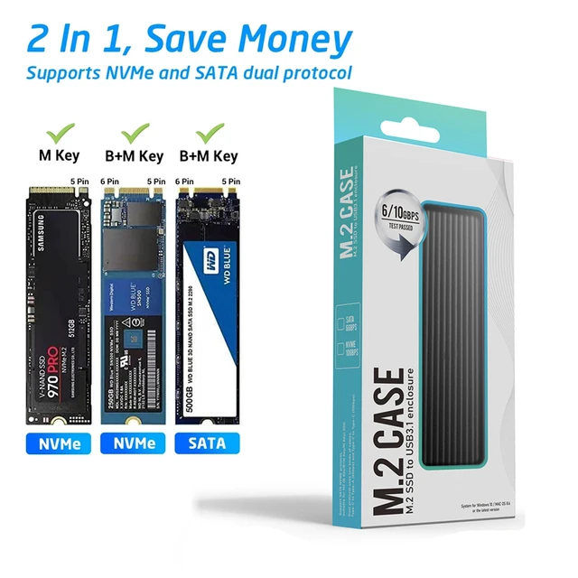 Dual Protocol M2 NVMe/SATA SSD Case 10Gbps HDD Box M.2 NVME NGFF SSD to USB  3.1 Enclosure Type-C to Type-A for M.2 Hard Disk