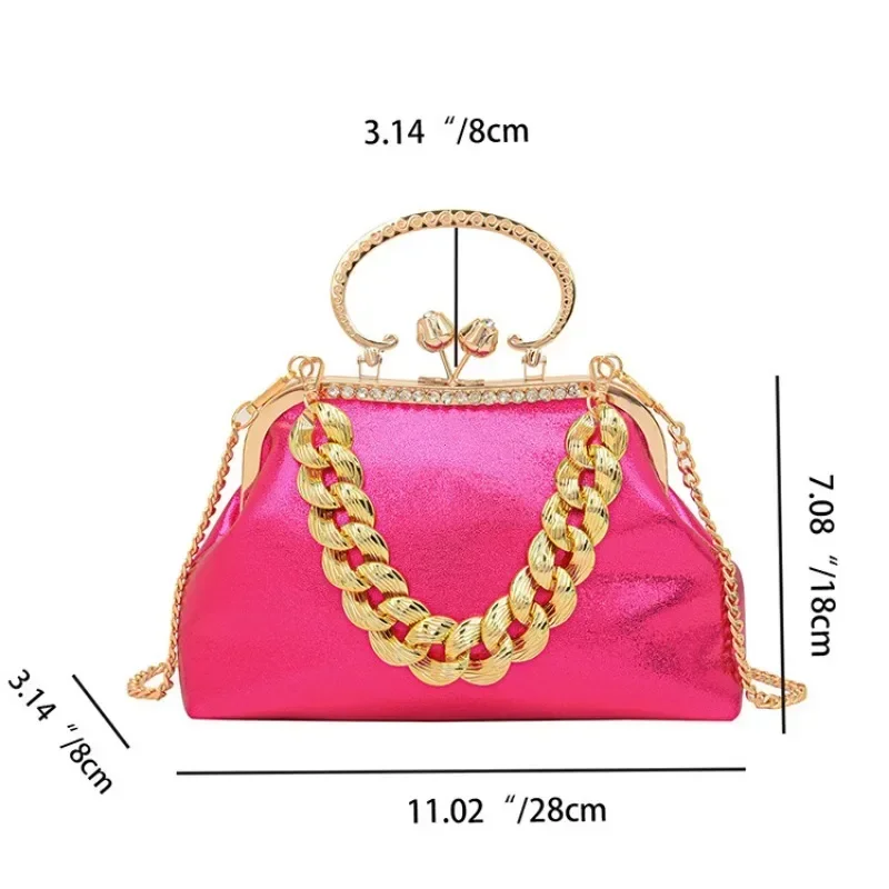 Women Chain Messenger Bags PU Leather Shoulder Bags Shell Clip Handbag Purse Wedding Clutch