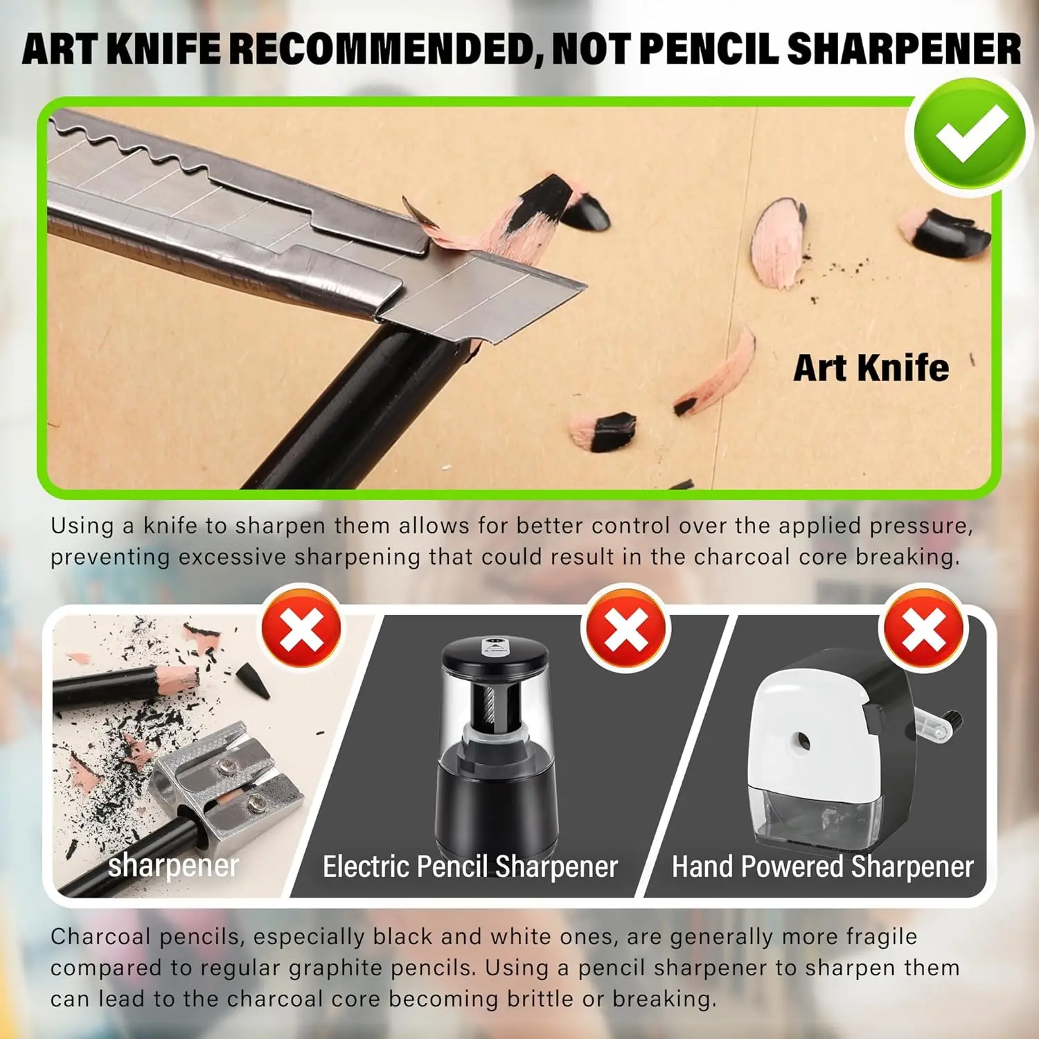 KALOUR 6/12 Carbon Pencil Professional White Charcoal Highlight Pencil White/Black/Colour Carbon Sketch Pencil Art Drawing Tools 6