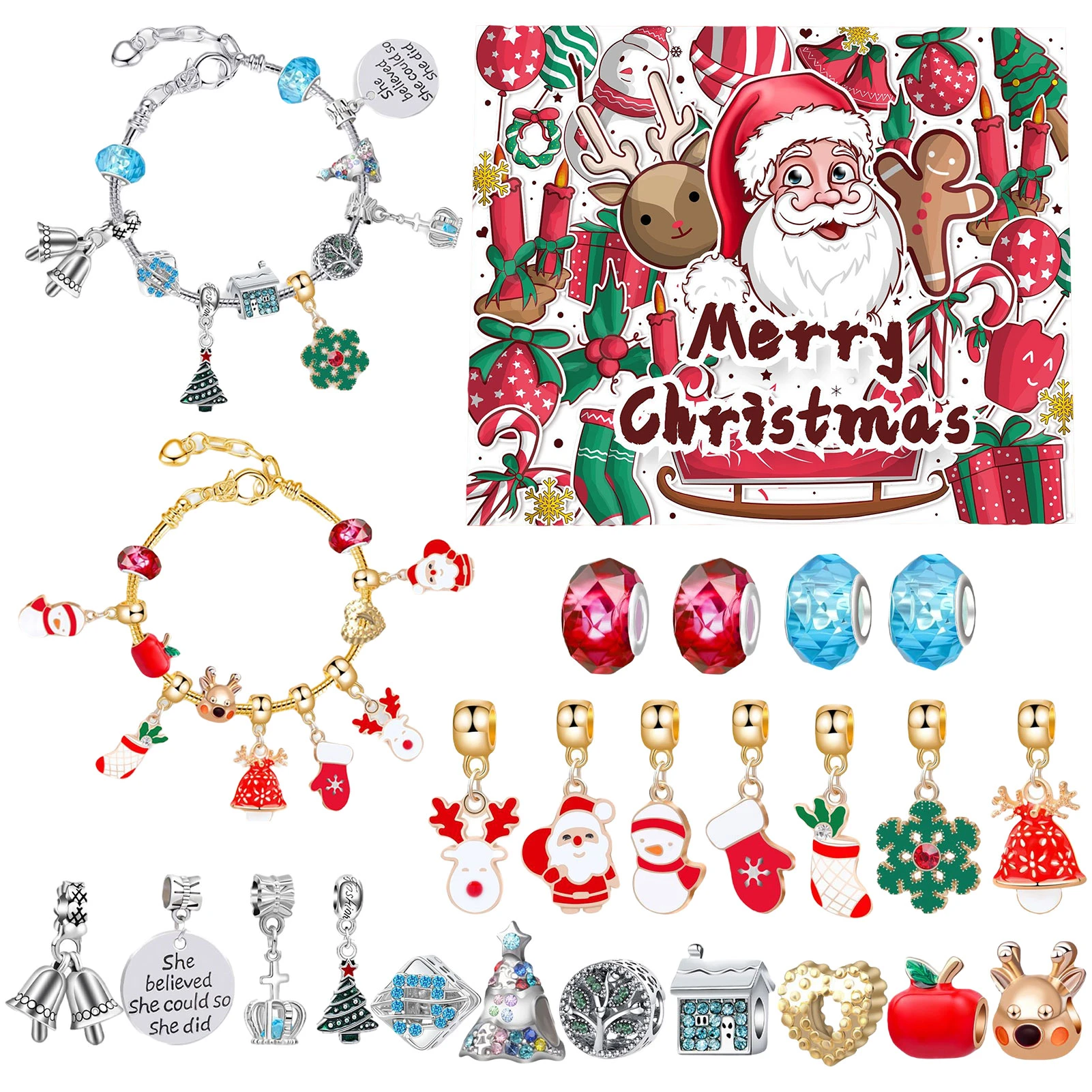 Bracelet Advent Calendar 24 Days Christmas Bracelet Set With 22 Jewelry  Accessories And 2 Bracelets Charm Bracelet Making Kit - Party & Holiday Diy  Decorations - AliExpress