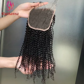 5x5 chiusura in pizzo afro crespo ricci capelli umani al 100% pre-pizzicati linea sottile capelli vergini brasiliani chiusura in pizzo trasparente per le donne
