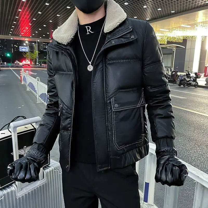 

2023 Men's Winter New Fashion Short White Duck Down Coats Male Solid Color Warm Jackets Men Long Sleeve Casual Overcoats S127