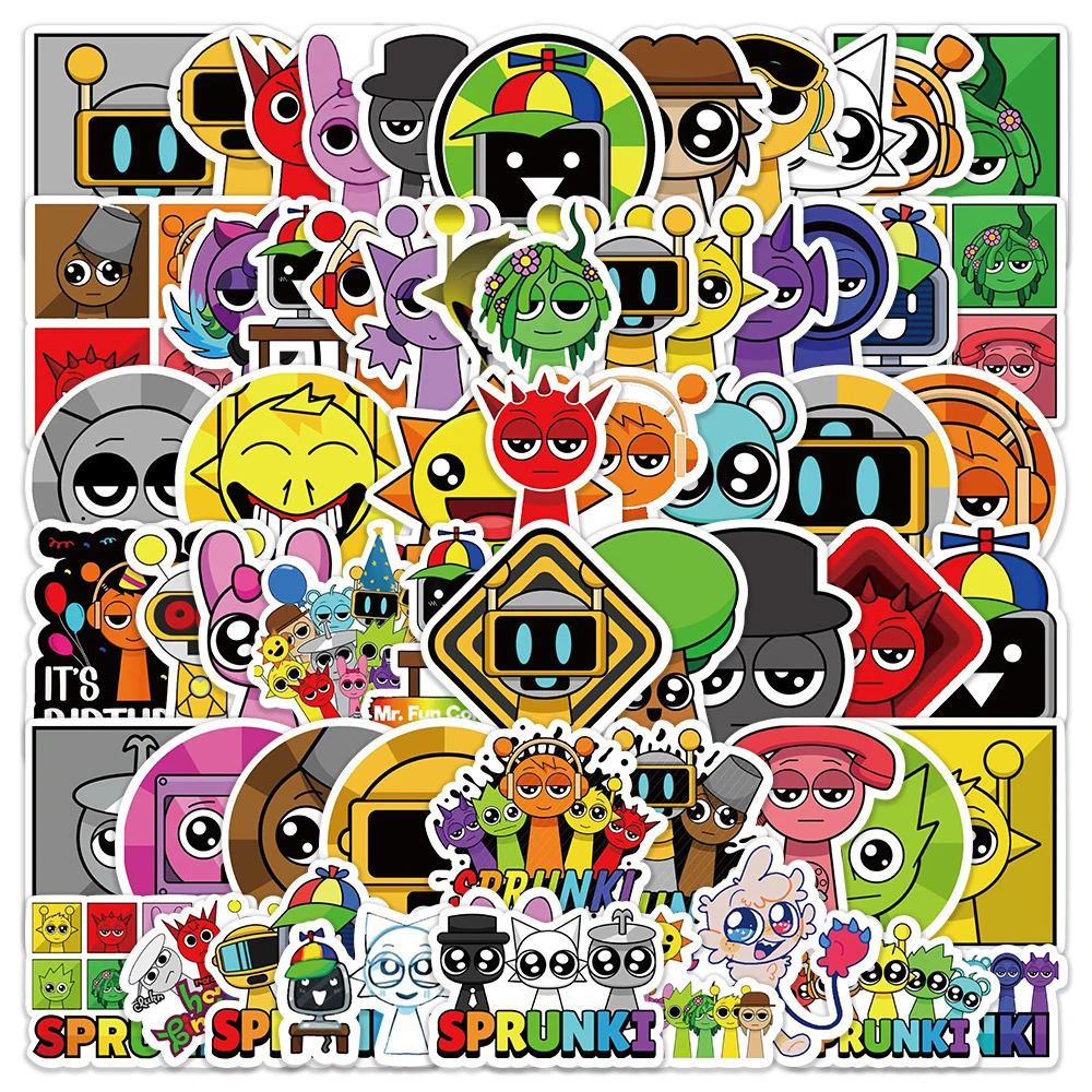 10/30/60pcs Cartoon Incredibox Sprunki Game Stickers Graffiti Decoration DIY Skateboard Phone Notebook Funny Decals for Kids Toy