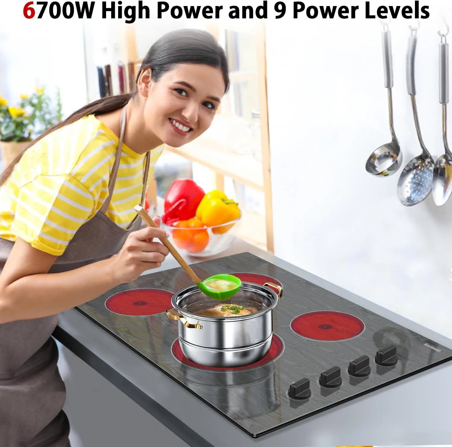 Knob Control Electric Stove Glass with Beautiful Wooden Pattern, 30" Built