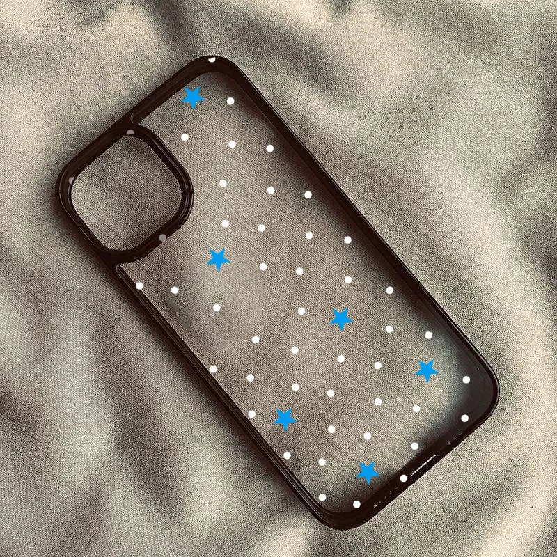 Chic Korean-Style Blue Star & White Polka Dot Phone Case