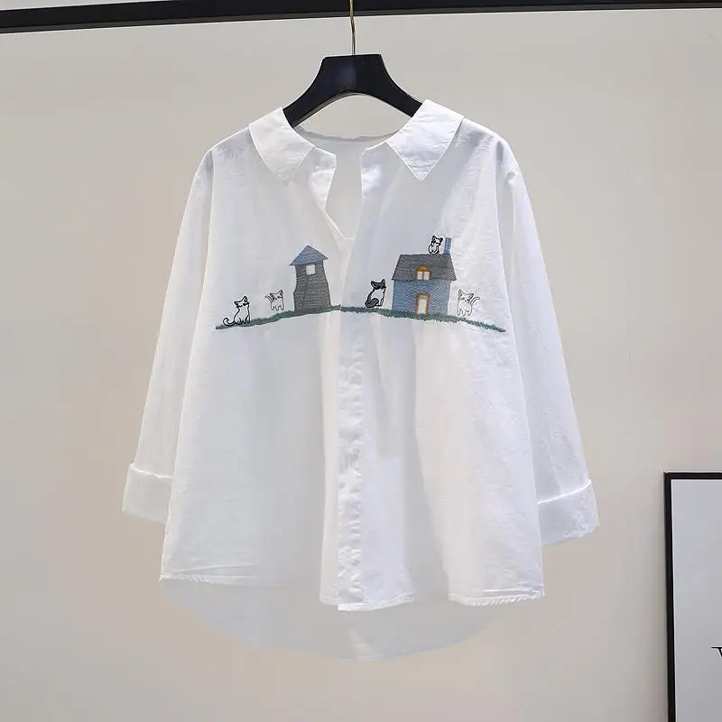 

Pure Cotton French Thin White Shirt Women's Doll Neck Loose Long Sleeve Shirt Fashion Versatile Shirt Casual Women's Shirt