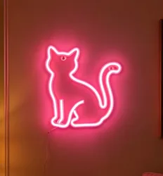 Customizable LED Neon Sign - USB/Battery - Powered Wall Decor for Bar, Bedroom, Game Room, Wedding, Party, Christmas (Stand cat pink)