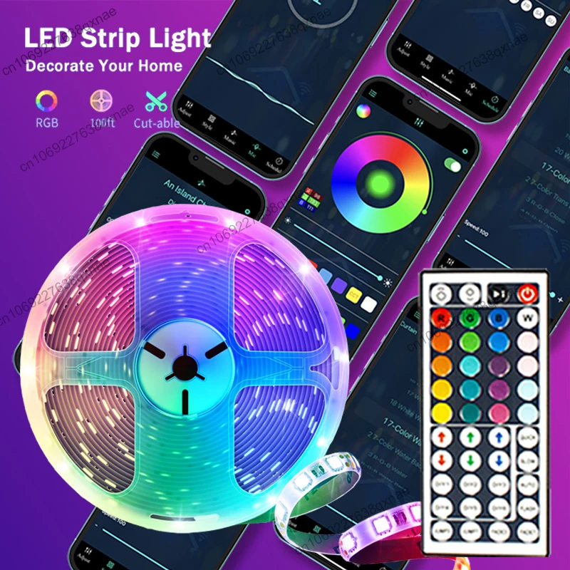 

RGB LED Lights for Room Bluetooth App Remote Music Sync TV Backlight SMD5050 LED Strip Light Neon Lights Led1-5m 10m 15m 20m 30m