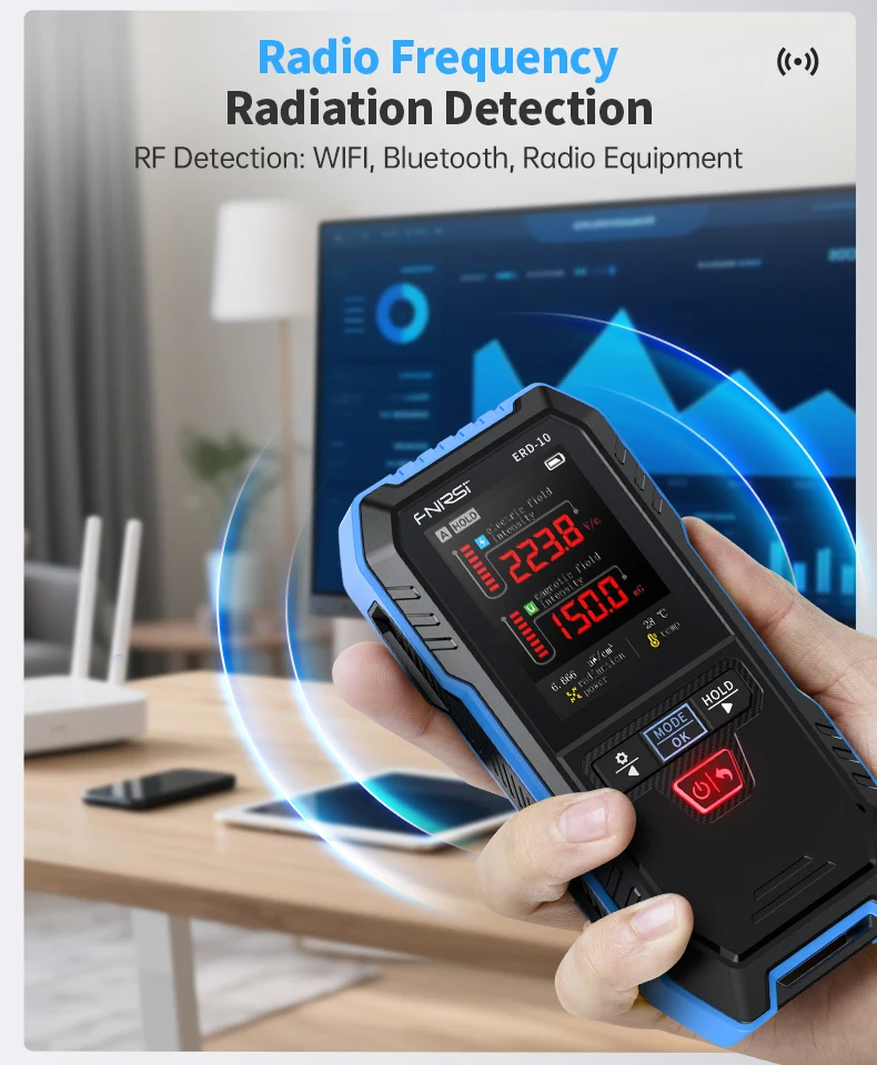 ERD-10 4-in-1 EMF Radiation Detector Electric Magnetic RF Power Temp Meter Radio