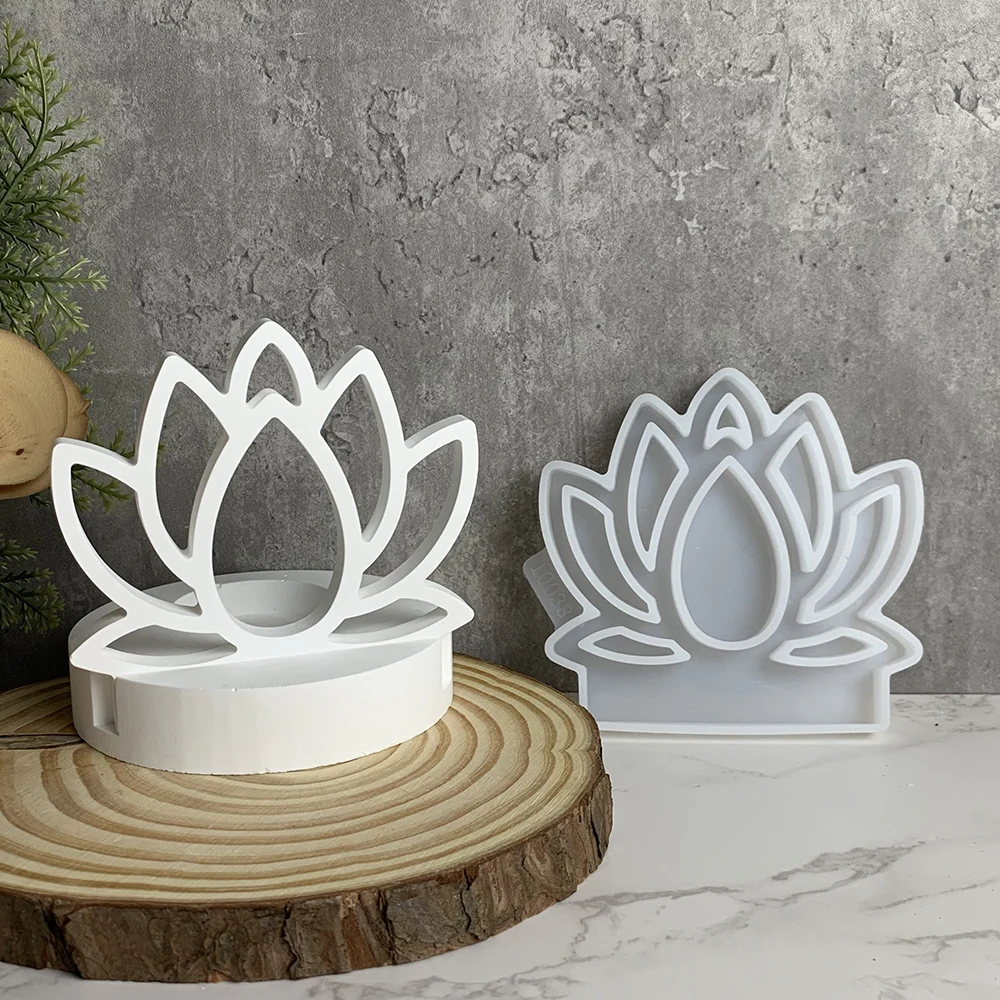 Hollow Lotus Candlestick Silicone Molds DIY Eid Ramadan Decor Flower Lotus Concrete Resin Candle Holder Casting Moulds
