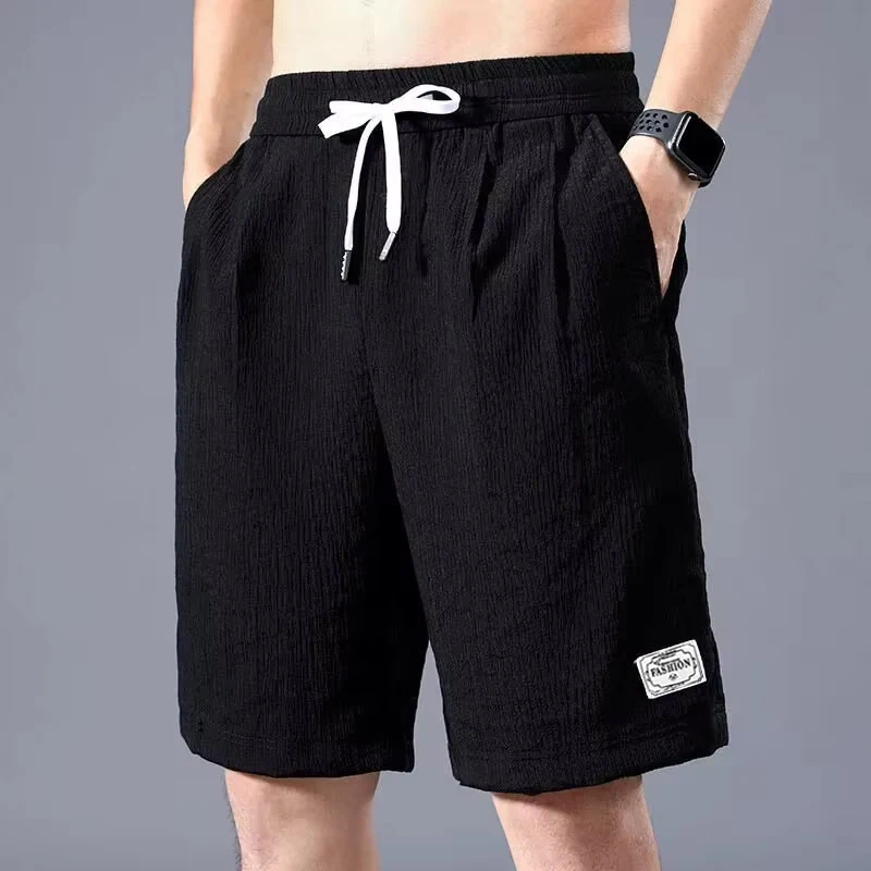 Silk Shorts Men Thin Sports Cropped Pants Loose Straight Leg Breathable Casual XL-XXXL