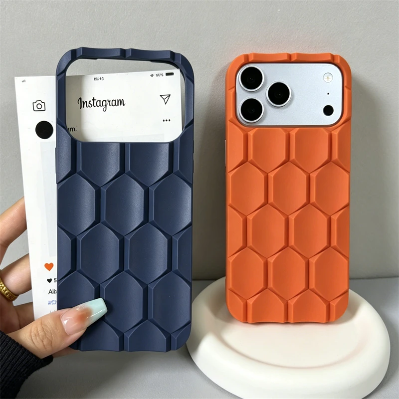 Luxury Matte 3D Honeycomb Cube Phone Case - Shockproof Bumper Cover