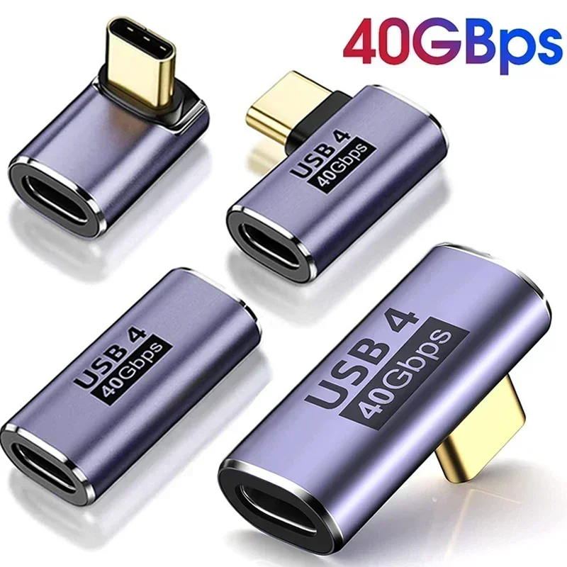 고속 충전 데이터 변환기 노트북 태블릿 휴대폰 액세서리용, USB4.0 40Gbps 어댑터, USB C 수-암 90 도, 100W