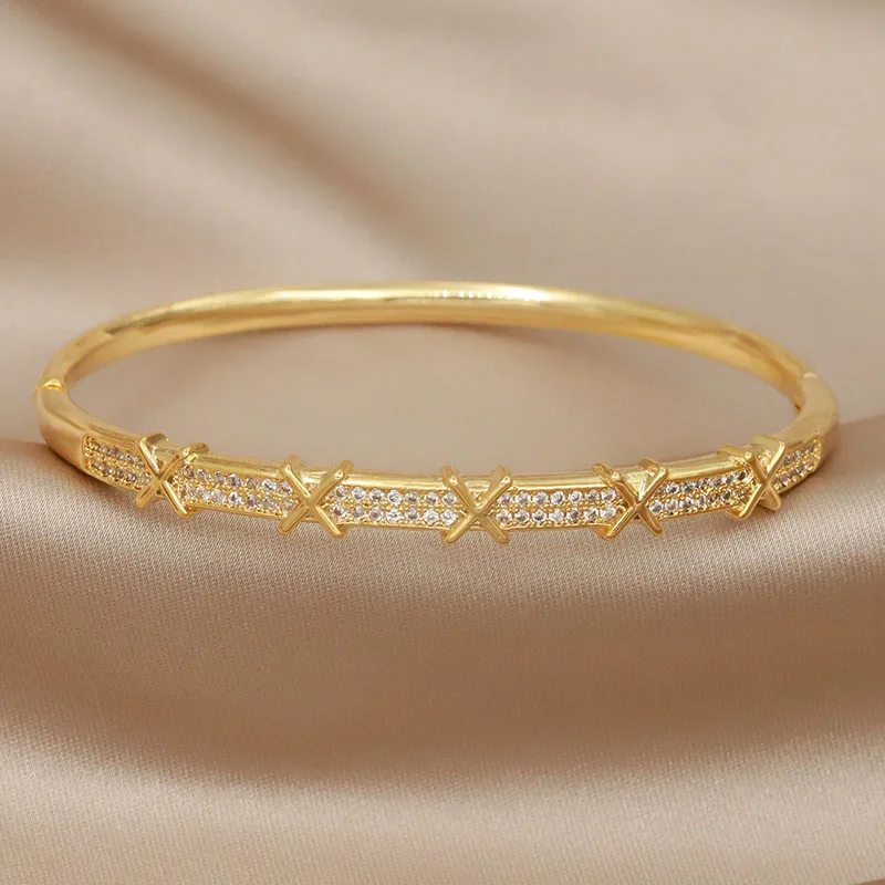Bangles Bracelet Zirconia Letter Jewelry Crystal Cross for Wedding Bridal