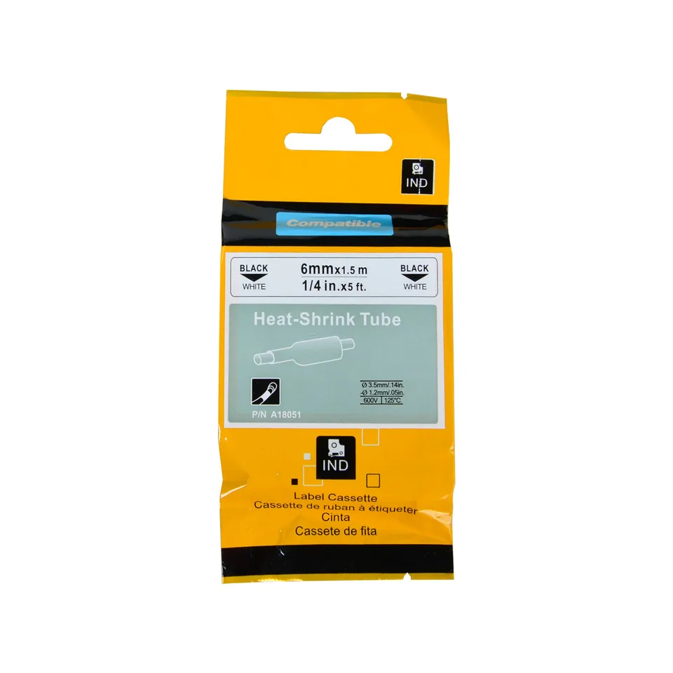 NineLeaf 5 Nastri Termoretraibili Compatibili Dymo Rhino 18053 – 9mm X 1,5m, Nero Su Bianco Per Cavi Elettrici