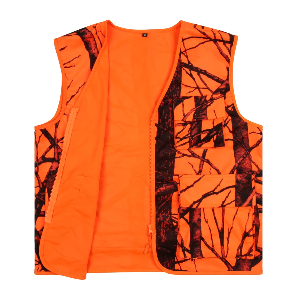 Camouflage Orange Reversible Hunting Vest, Vest Jacket Camping & Hunting