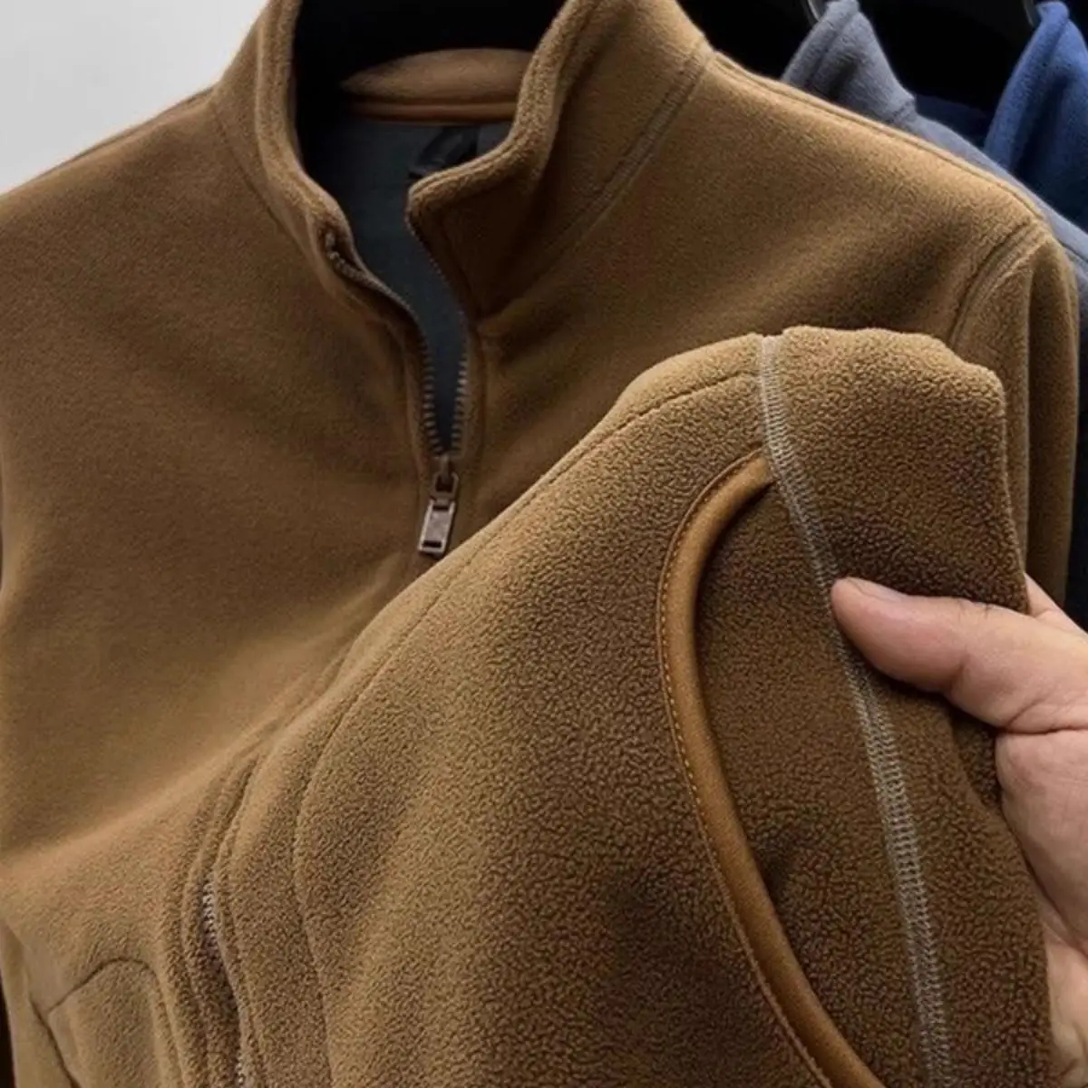 Men's Fce Long Sve Cardigan Jaet Loose Fit Stand Collar Trendy Brand Autumn Winter Casual Wear Zipper Closure  C...